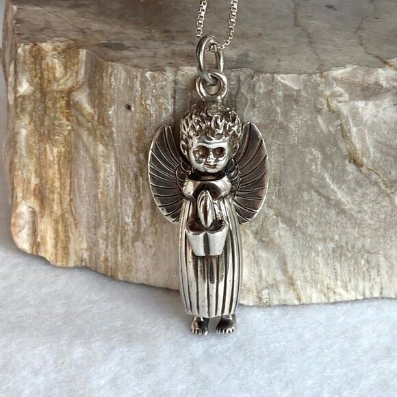 VTG Sterling Silver 925 Mexico Celia Harms Articulating Angel Pendant Necklace - Picture 6 of 16
